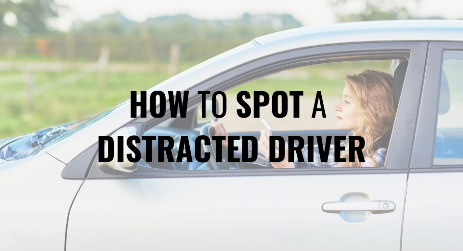 blog image: young girl using cell phone while driving; blog title: How to spot a distracted driver